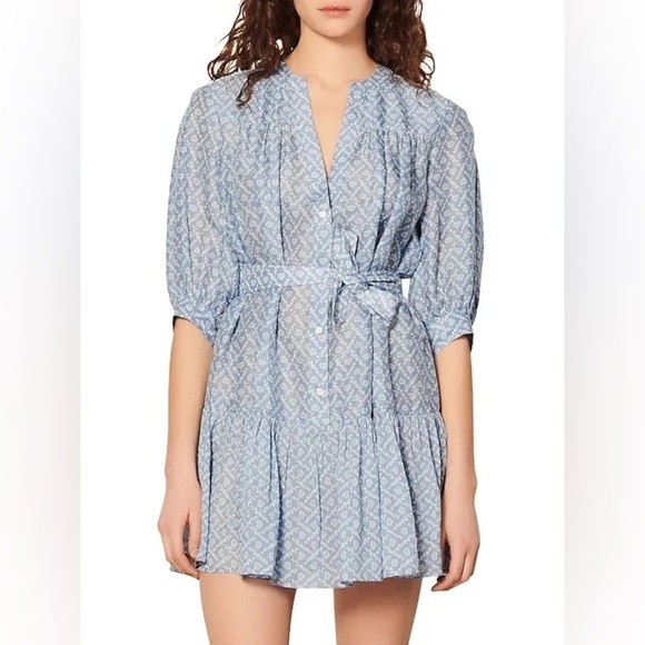 Sandro Emilian Printed Silk Blend Mini Dress Size 38/6 - Picture 2 of 8